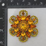 Vintage Gold with Amber Color Stones Flower Brooch Pin Yellow Photo 5