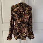 Anthropologie Black Floral Deep V Tunic Blouse Floral Button Front Top Photo 4