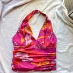 Cache  Pink Vibrant Floral Halter Top 100% silk Photo 3