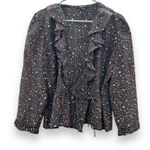 Madewell  Silk Ruffle-Hem Wrap Long‎ Sleeve Top in Starry Night Size M Photo 1