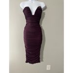 Oh Polly  Ruched V Plunge Sweetheart Strapless Bodycon Midi Dress Purple Size 0 Photo 2