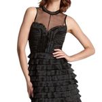 Free People  Black Mesh Pleated Ruffle Tiered Mini Cocktail Party Dress Size 0 Photo 11