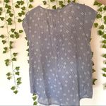 Liz Claiborne  Round Neck White Lace Neckline Blue Patterned Blouse Photo 4