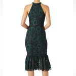 Alexia Admor  Lacy Midi Dress Sleeveless Ruffles Dark Green Black Ladder Stitch L Photo 2