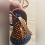 Woven Blue & Brown Crossbody Bucket Bag Leather Patterned Top Closure Straps Photo 9