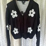 Just Polly Women's Daisy Floral V Neck Button Cardigan Varsity Sweater S Black Photo 1