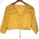 Free People Crop Top M Follow Your Heart Embroidered Golden Harvest Boho Cotton Photo 2