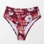 Cupshe NWT  Paige Floral Mid Waisted Bikini Bottom burgundy white high cut sz xxl Photo 6