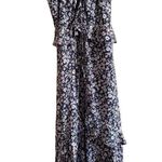 Gianni Bini  DITZY FLORAL PEPLUM CROSS BACK MAXI DRESS WHITE & BLUE SZ M Photo 0