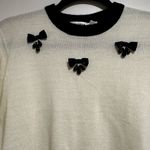 Women’s Small Cream Pullover Sweater w/ Black Bows & Jeweled Appliqué. Photo 9