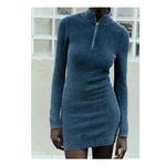 ZARA NWT Blue Acid Wash Knit Mini Dress Womens S Quarter Zip Fitted Long Sleeve Photo 6