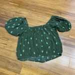 EXPRESS Cactus Print Top Womens Size Medium Green Puff Sleeve Square Neck Top Photo 2