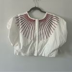 Queen of Sparkles White Puffed Sleeve Red Rhinestone Sunburst Sparkle Top S Photo 1