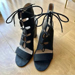 mix no. 6 Black Lace Up Block Heels, Cocktail Party Sandal Heels, Size 10 Photo 1