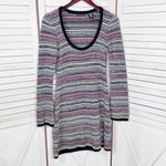 Vintage Moda International Striped Scoop Neck Sweater Dress Multicolor Medium Gray Photo 8