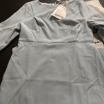 Chic Light Blue Midi Dress with Pearl Detail Size 12 Photo 4