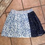 Maeve  Blue and White Leaf Print A-Line silk Skirt Photo 2