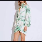 NWT Asymmetrical Hollow Out Print Dresses Long Sle Green Size M Photo 3