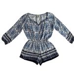 Elevenses  Anthropologie Basia Romper Blue and White Boho Style Size XL Photo 1