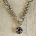 Chunky Cuban chain link with round black faceted pendant Silver Photo 0
