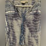 Lovestitch  Blue Tie Dye V Neck Long Sleeve Peasant Blouse Photo 4