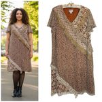 Robbie Bee Vintage Y2K 100% Silk Leopard Print Floral Ruffled Dress Size 18W 2X Photo 1