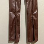 Pretty Little Thing brown split hem high rise faux leather pants size XS 2 Photo 6