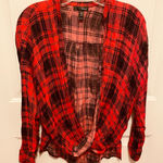 AQUA Bloomingdale’s red plaid wrap top Photo 0