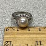 Silver Tone Elegant Pearl Halo Crystal Accents Classic Design Cocktail Ring Sz 7 White Photo 7