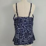 Kona Sol Shirred Tankini Swim Top Plus size 18W blue white tribal ruched sides Photo 1