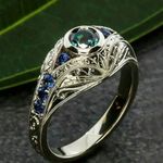 Luxury Retro 925 Silver Geometric Pattern Inlaid Ring Size 7 Photo 0