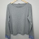 J.Crew  PinStripe Hem Layered SweatShirt Women Gray Size‎ Large Photo 2