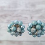 Vintage Clip On Earrings Light Blue Cluster 1" Photo 3