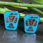 Indian Lore Genuine Copper Porcelain Enamel Inlaid Thunderbird Clip On Earrings Blue Photo 4