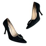 Prada  Womens Vintage Y2K Camoscio Nero Black Suede Point Toe Silver Buckle Heels Photo 3