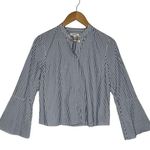 Madewell Top Womens S Striped Long Flare Sleeve Button Up Round Collar Blue Photo 0
