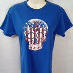 Fruit of the Loom women Small blue Tee Shirt Skull American Flag Floral Photo 0