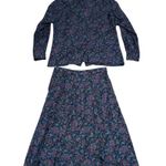 Pendleton Vintage Skirt Suit Set Button Down Floral Jewel Tone Blue Womens 10 Photo 2