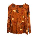 Quacker Factory  Womens Long Sleeve Shirt M Autumn Leaf Beaded Print New Photo 2
