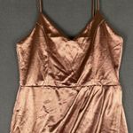 Lulus Dress Womens Medium Satin Surplice Wrap Cocktail Spaghetti Strap Party Gold Photo 2