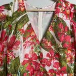 NEW AMUR‎ Dress Floral Tropical Puff Sleeve Mini Dress Red Size 8 Photo 4