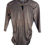 By & By Scrunched Waist Metallic Shimmer Keyhole Neckline Top Size Small Brown Photo 0