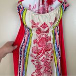 Flying Tomato  Colorful Red Floral Tapestry Halter Style Maxi Dress Small Photo 6