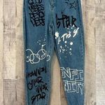 SONG Graffiti High Rise Denim Jogger Pants Women Size 9/29 Blue Jeans Photo 0