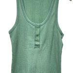 Aerie  Tank Top Womens L Green Henley Sleeveless Ribbed Waffle‎ Knit Stretch Photo 0