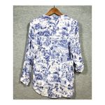 Joie  100% Linen Womens Top M Blue White Scenic Print Button Down Tropical Photo 3