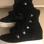 Steve Madden women black suede faux fur platform wedge sneakers US 7 Euro 37.5 Photo 7