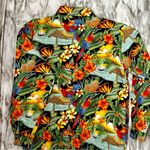 Surf Crush Tiki Vtg Sz S Hawaiian Print Zip Up Jacket CB Casual Macaw Tropical Red Photo 6
