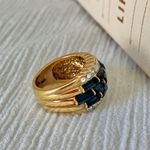 18KGE RSC Blue Glass Statement Ring Covenant Elegant Vintage Sparkly Glam Jewelry Photo 8
