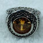 Silver Color Fashion Size 5 Ring Textured Band Shade of Yellowish Brown Center Photo 4